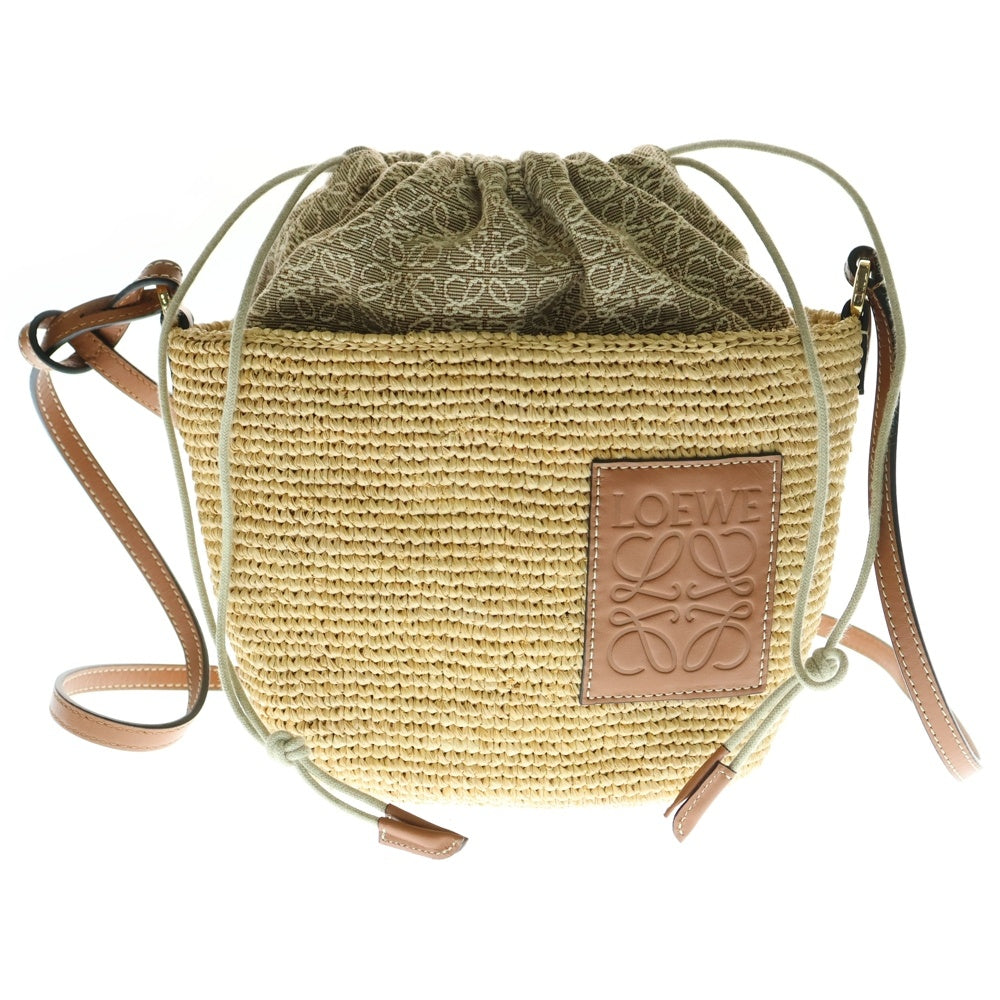 LOEWE(ロエベ) アナグラムロゴ ポシェット ラフィア/レザー バスケットハット ショルダーバッグ ベージュ A689C70X08