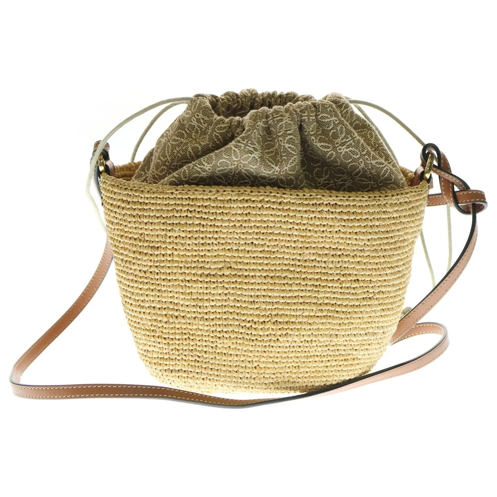 LOEWE(ロエベ) アナグラムロゴ ポシェット ラフィア/レザー バスケットハット ショルダーバッグ ベージュ A689C70X08