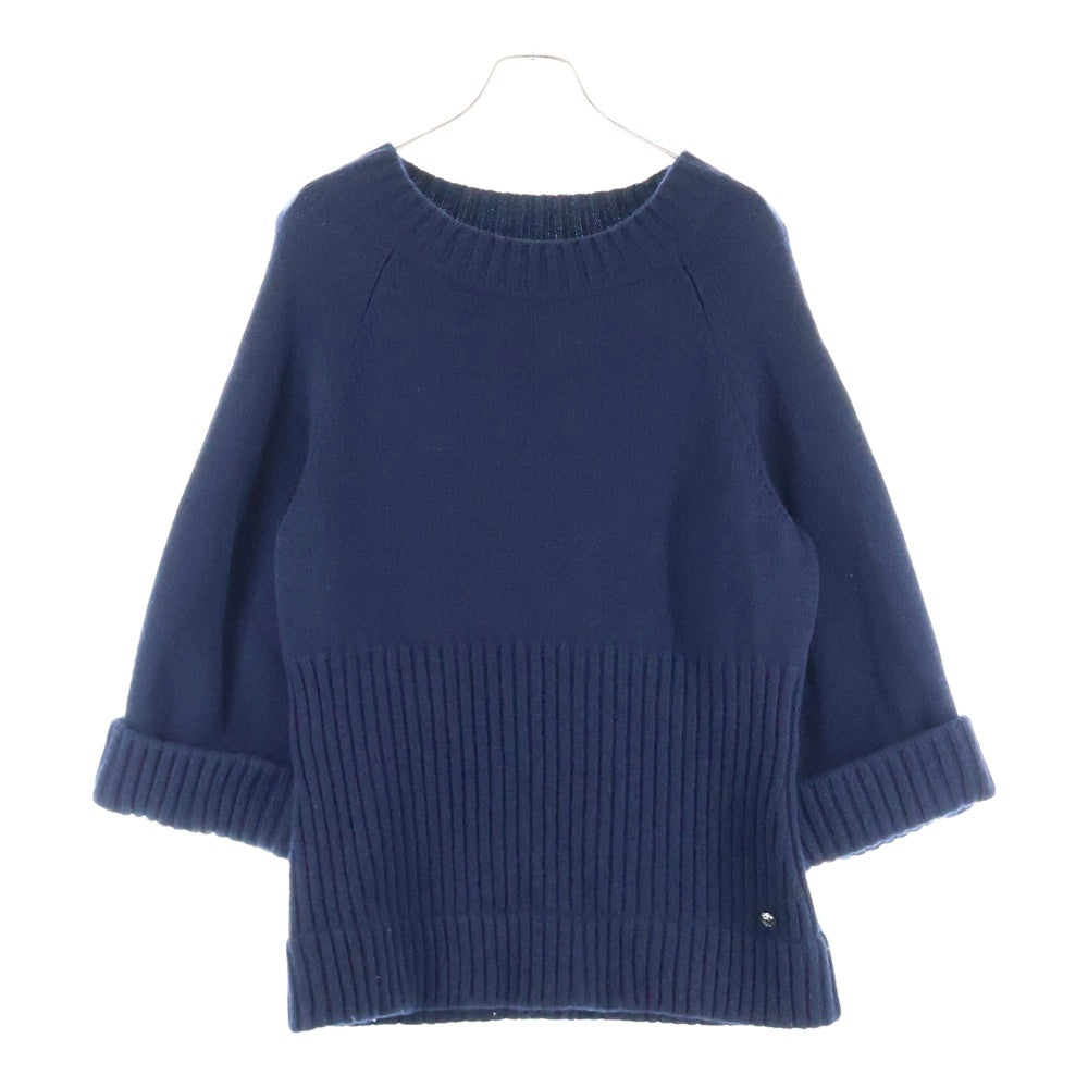 CHANEL(シャネル) ココマークロゴプレート カシミヤ 長袖 プルオーバーニット セーター ネイビー レディース P47258K05988