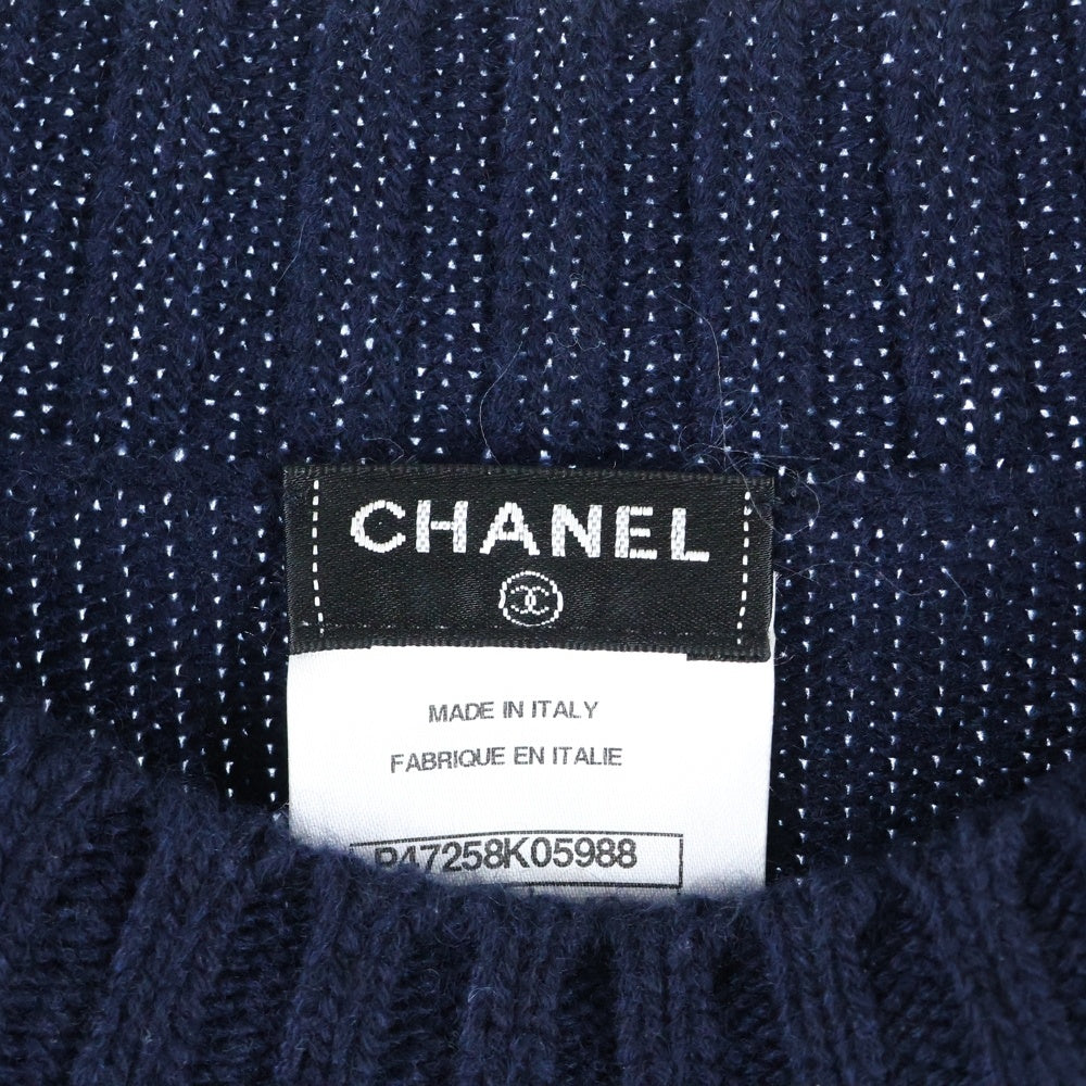 CHANEL(シャネル) ココマークロゴプレート カシミヤ 長袖 プルオーバーニット セーター ネイビー レディース P47258K05988