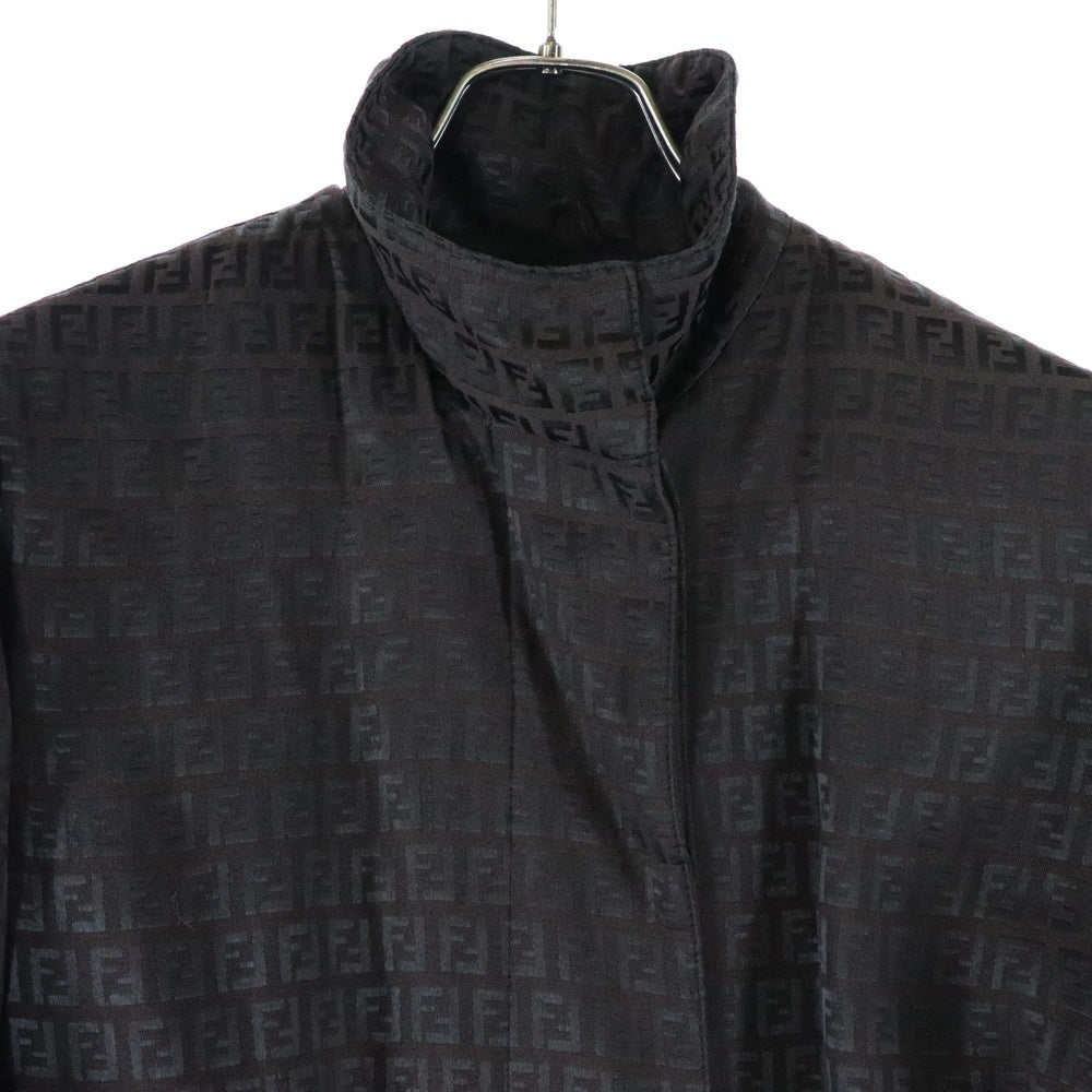 FENDI(フェンディ) ズッカ総柄 ジャガード スタンドカラー ロング コート ブラウン