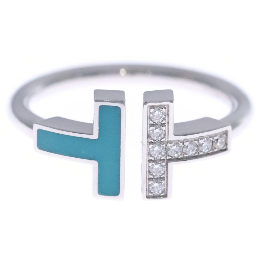 TIFFANY & Co.(ティファニー) Tワイヤー リング ターコイズ ダイヤモンド 指輪 Au750 K18 WG ホワイトゴールド