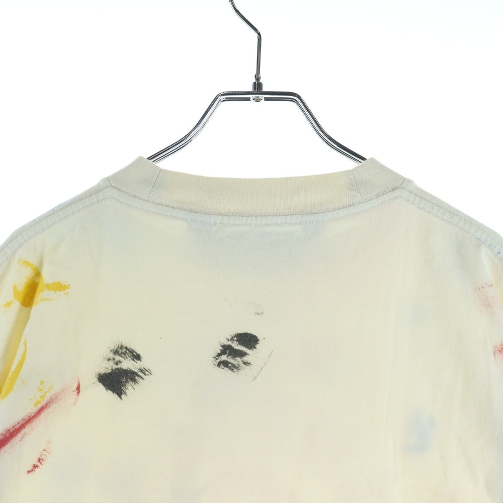Palm Angels(パームエンジェルス) 22SS Paint Effect College Crewneck T-Shirt ペイント加工 カレッジロゴプリント クルーネック 半袖Tシャツ カットソー ベージュ PMAA072S22JER002