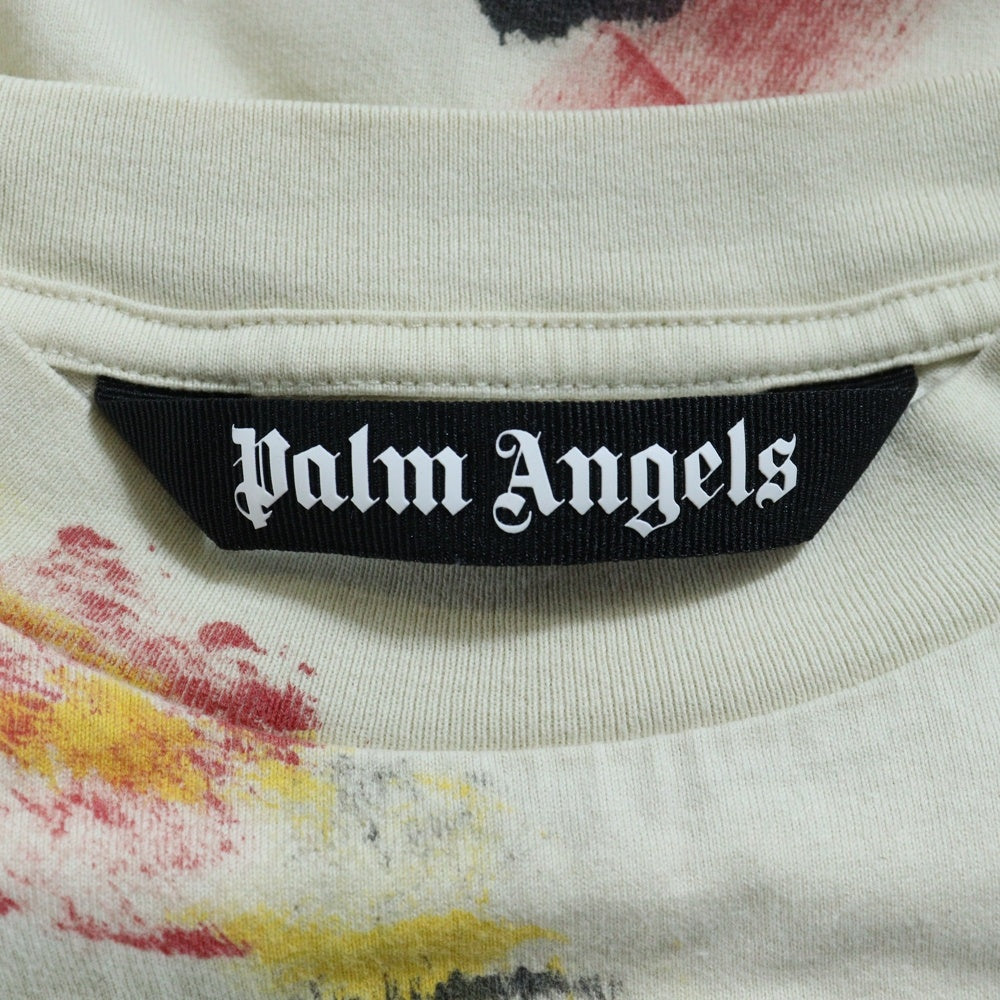 Palm Angels(パームエンジェルス) 22SS Paint Effect College Crewneck T-Shirt ペイント加工 カレッジロゴプリント クルーネック 半袖Tシャツ カットソー ベージュ PMAA072S22JER002