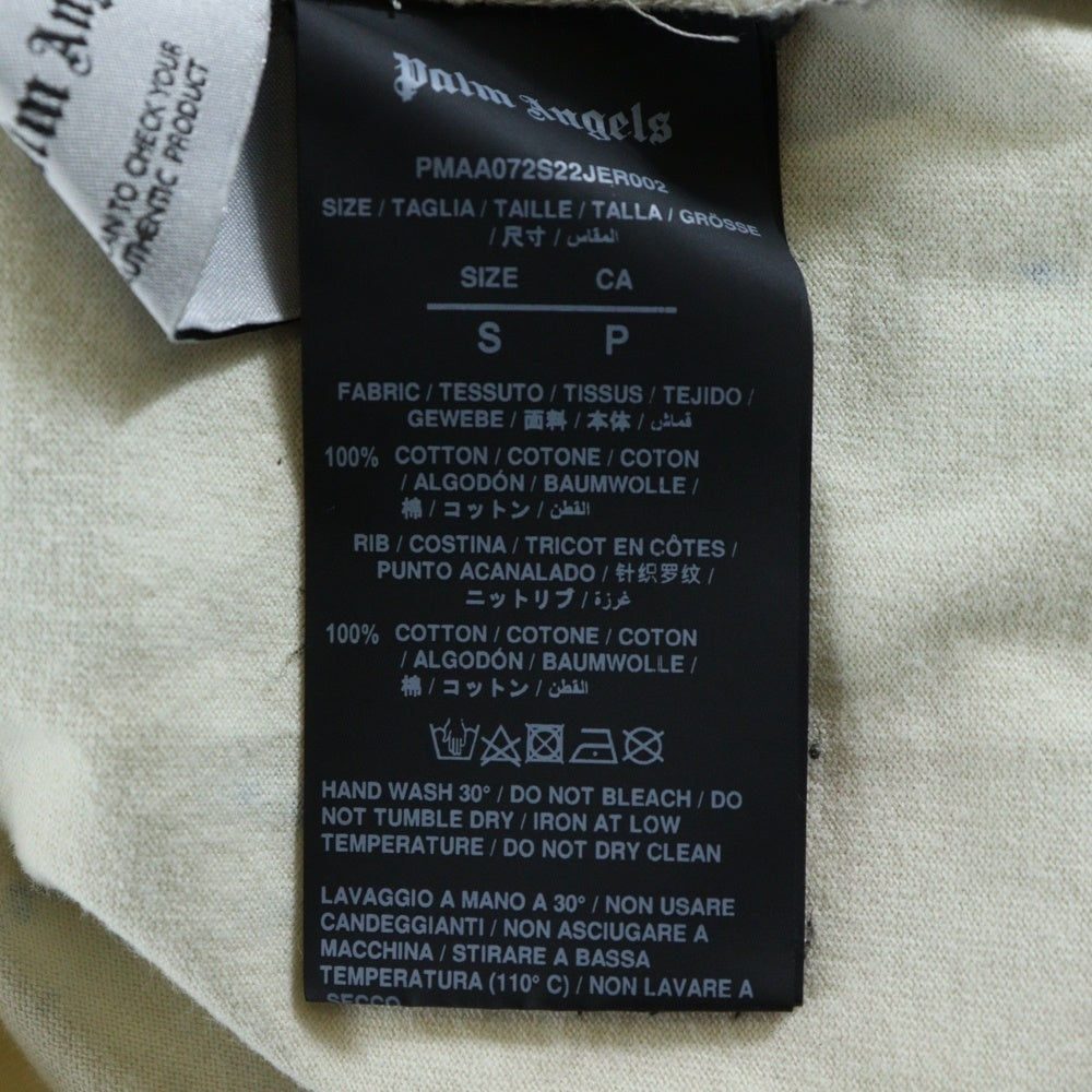 Palm Angels(パームエンジェルス) 22SS Paint Effect College Crewneck T-Shirt ペイント加工 カレッジロゴプリント クルーネック 半袖Tシャツ カットソー ベージュ PMAA072S22JER002