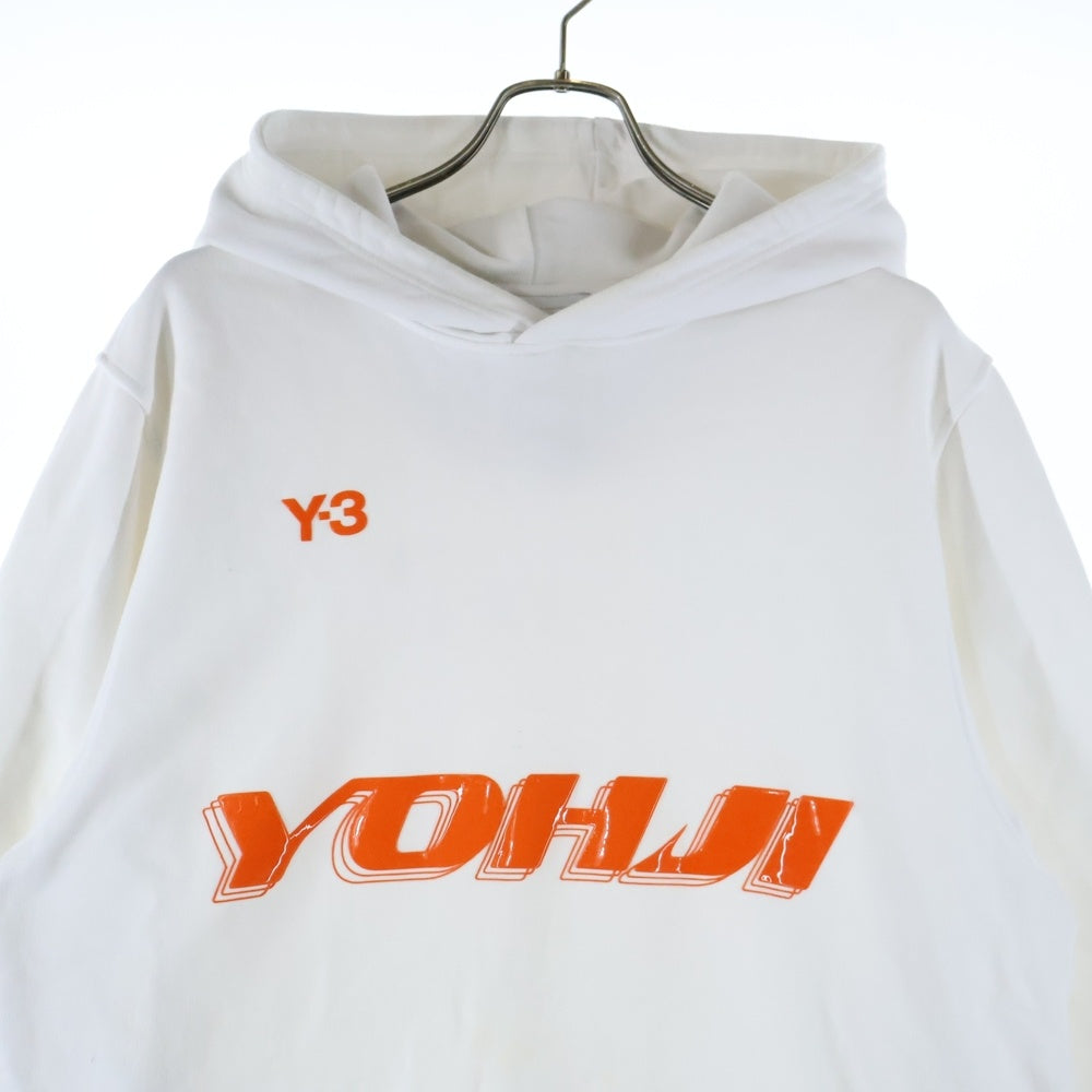 Y-3(ワイスリー) U GRAPHIC HOODIE グラフィック ラバーロゴプリント プルオーバー スウェットパーカー フーディー ホワイト/オレンジ HT4731