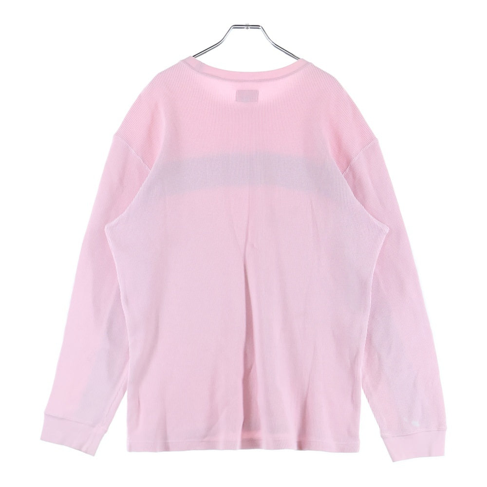 SUPREME(シュプリーム) 18AW Panel Stripe Waffle Thermal ロゴ刺繍 パネルストライプ ワッフル サーマル クルーネック ロングスリーブ 長袖Tシャツ カットソー ピンク/ブラック