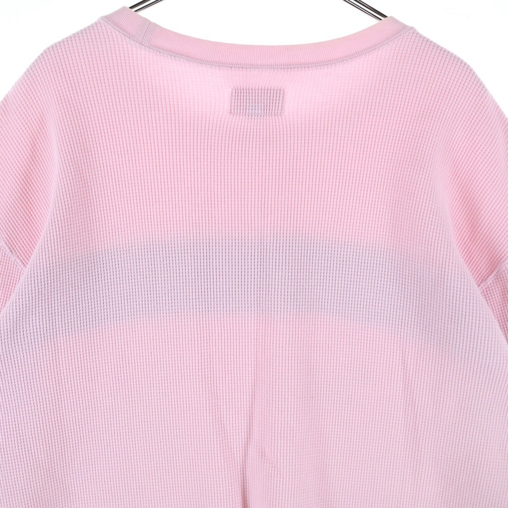 SUPREME(シュプリーム) 18AW Panel Stripe Waffle Thermal ロゴ刺繍 パネルストライプ ワッフル サーマル クルーネック ロングスリーブ 長袖Tシャツ カットソー ピンク/ブラック