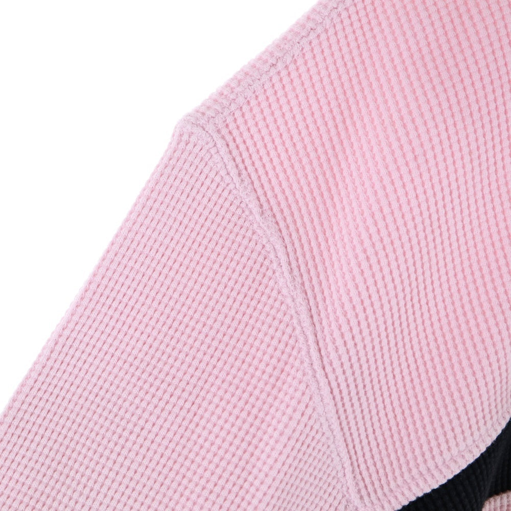 SUPREME(シュプリーム) 18AW Panel Stripe Waffle Thermal ロゴ刺繍 パネルストライプ ワッフル サーマル クルーネック ロングスリーブ 長袖Tシャツ カットソー ピンク/ブラック