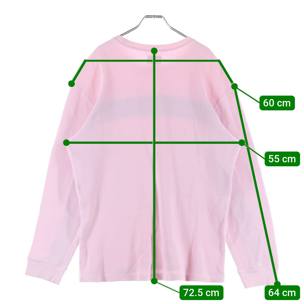 SUPREME(シュプリーム) 18AW Panel Stripe Waffle Thermal ロゴ刺繍 パネルストライプ ワッフル サーマル クルーネック ロングスリーブ 長袖Tシャツ カットソー ピンク/ブラック