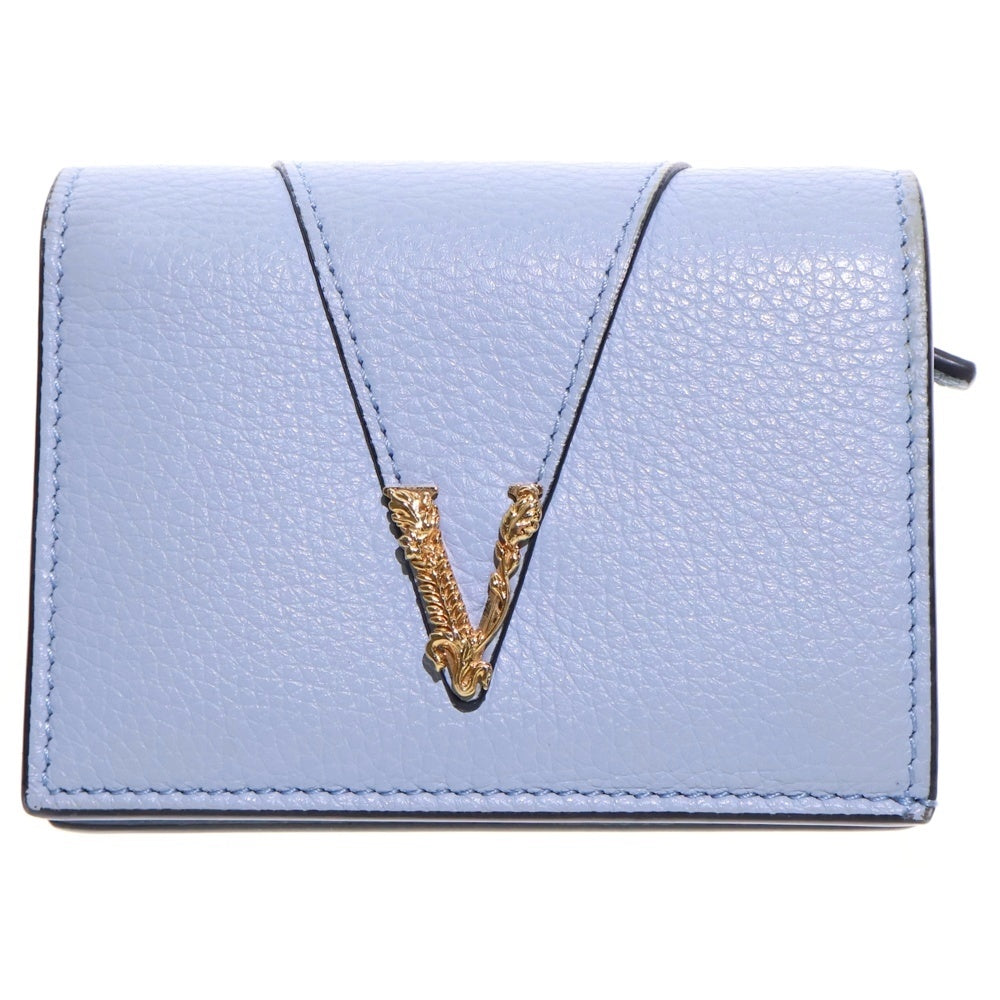 VERSACE(ヴェルサーチ) ヴェルサーチ メデューサ 二つ折り財布 コンパクトウオレット コインケース ライトブルー レザー ゴールド金具