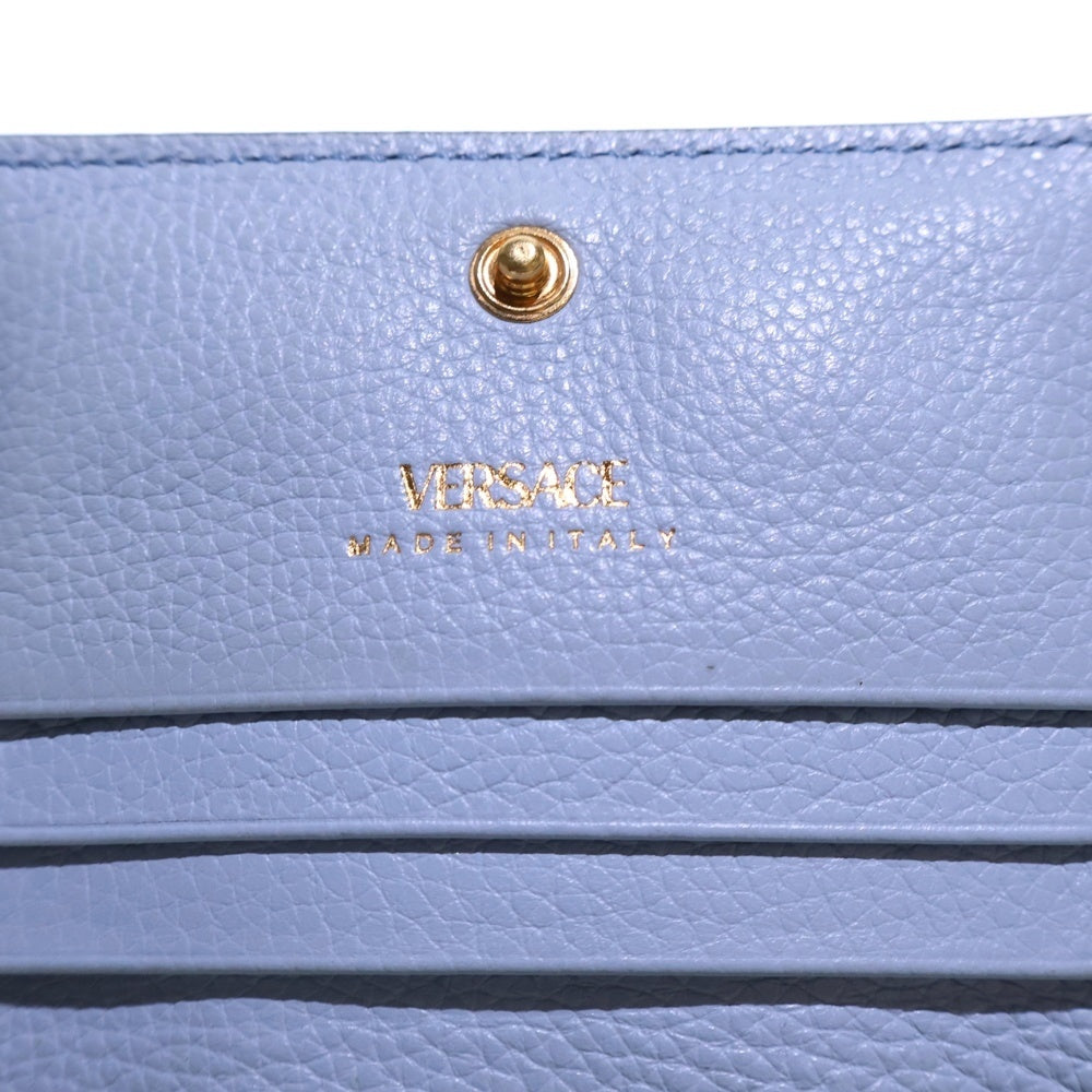 VERSACE(ヴェルサーチ) ヴェルサーチ メデューサ 二つ折り財布 コンパクトウオレット コインケース ライトブルー レザー ゴールド金具