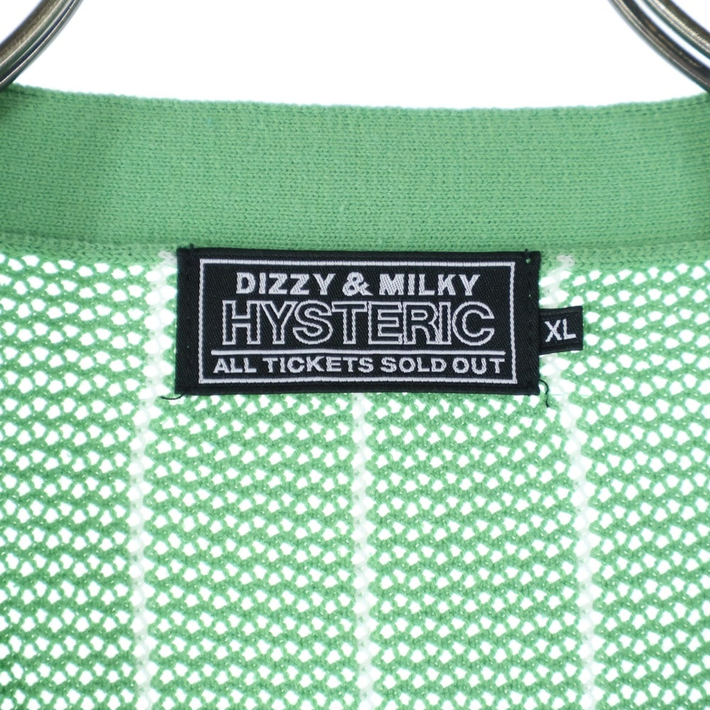 HYSTERIC GLAMOUR(ヒステリックグラマー) VIXEN GIRL ビクセンガール ワッペンロゴ ストライプ柄 コットンニット カーディガン ライトグリーン 02241ND02