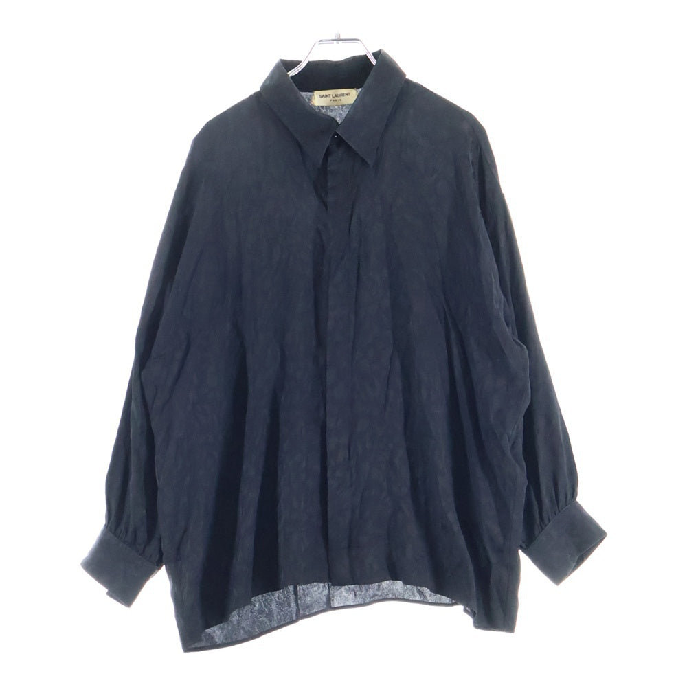 SAINT LAURENT PARIS(サンローランパリ) 22SS レオパード総柄 シルク ロングスリーブ 長袖シャツ ブラック 705698
