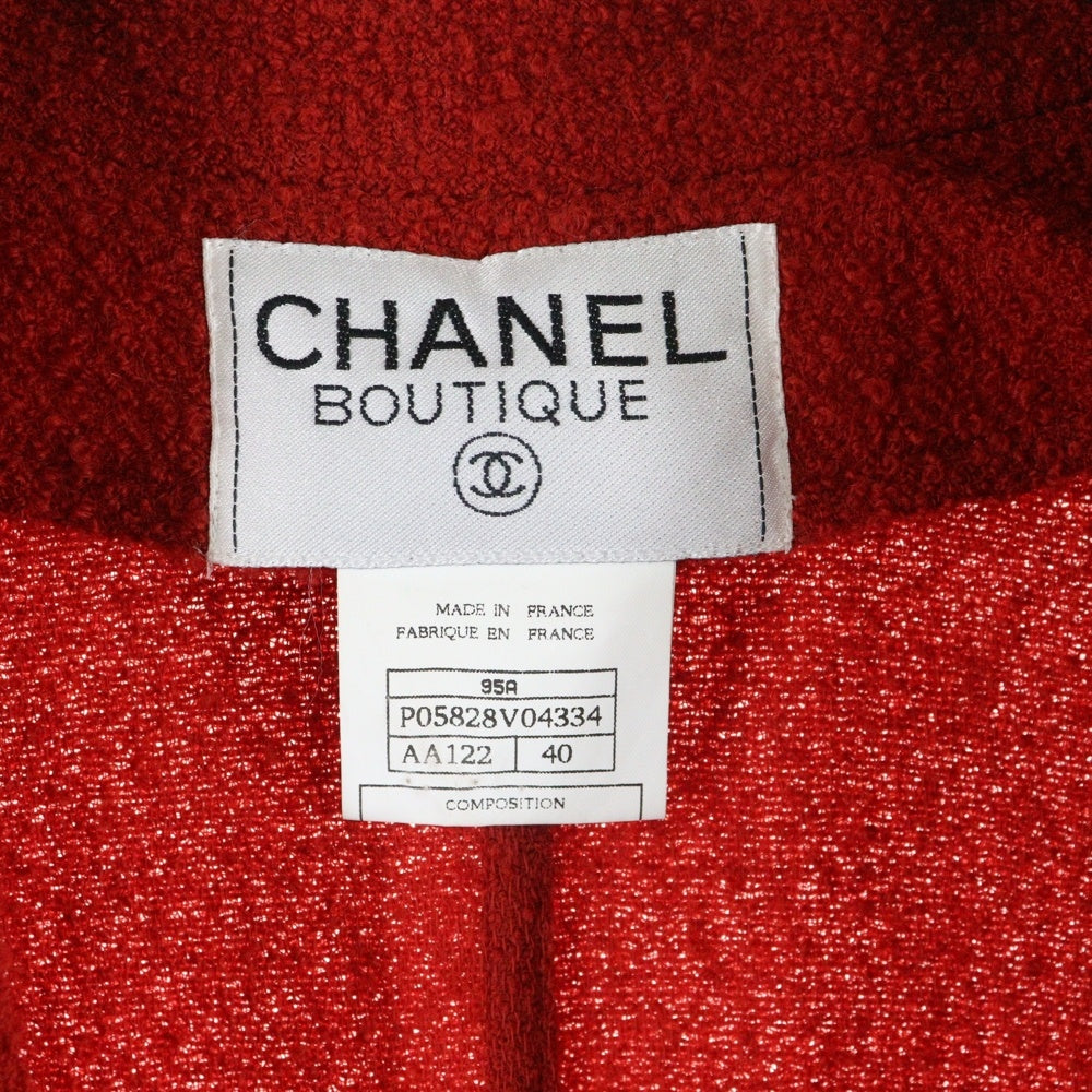 CHANEL(シャネル) ココマーク セットアップ ウールツイード ボタンレス ロング テーラードジャケット ノースリーブ ロング ワンピース レッド レディース P05828V04334