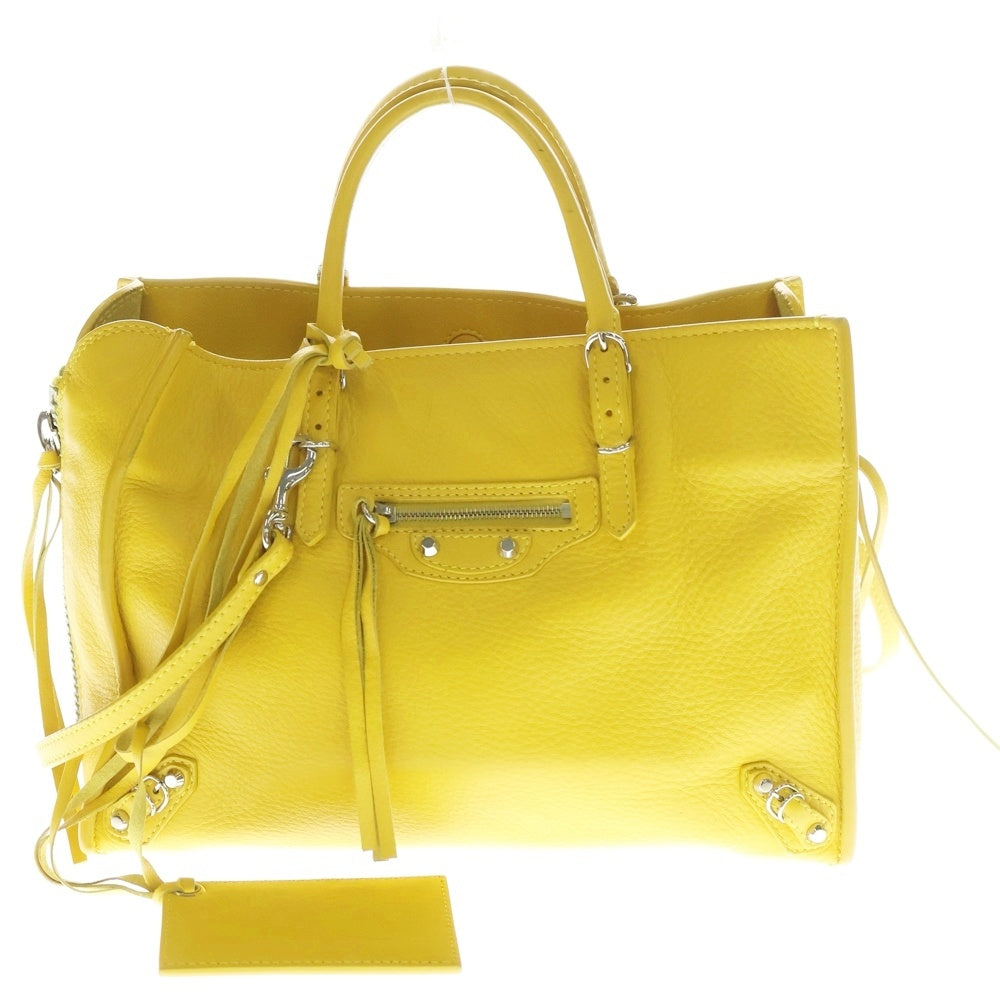BALENCIAGA(バレンシアガ) ペーパーミニ A6 レザー ハンドバッグ シルバー金具 イエロー 370926