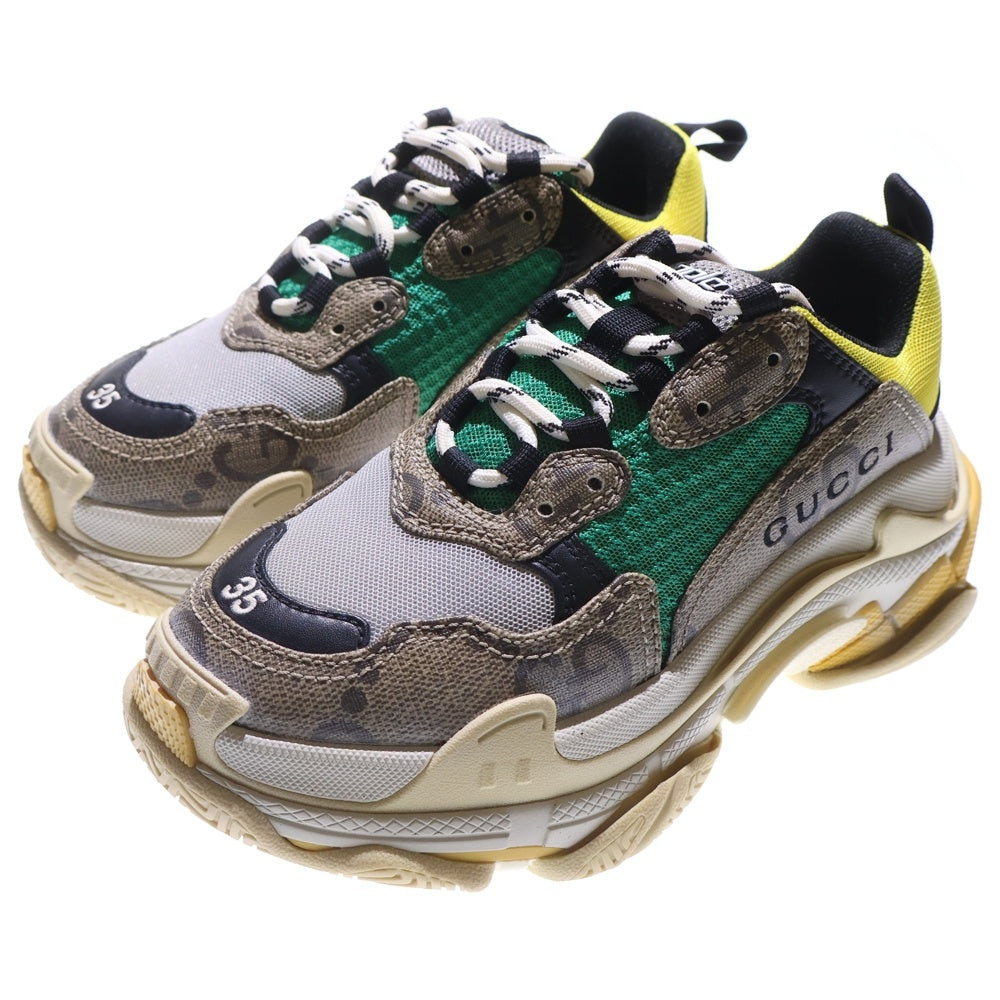 BALENCIAGA(バレンシアガ) ×GUCCI グッチ ザ ハッカープロジェクト Triple S GGスプリーム ローカット ダッドシューズ スニーカー ベージュ/グリーン レディース 677193
