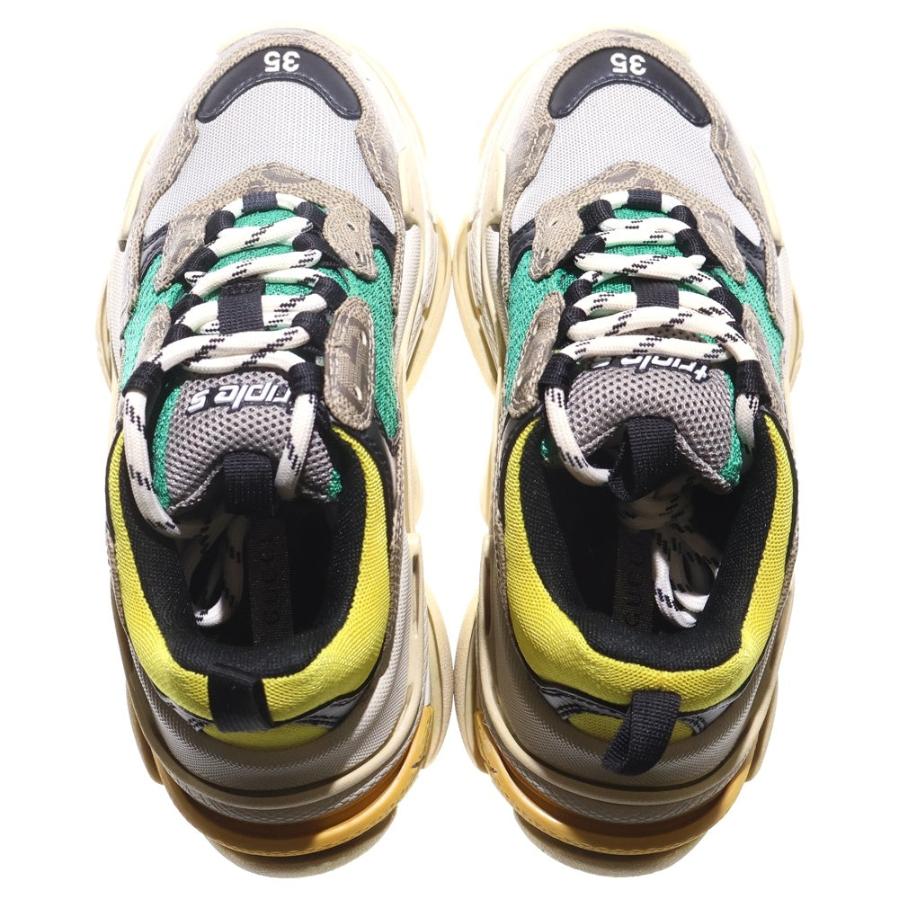 BALENCIAGA(バレンシアガ) ×GUCCI グッチ ザ ハッカープロジェクト Triple S GGスプリーム ローカット ダッドシューズ スニーカー ベージュ/グリーン レディース 677193