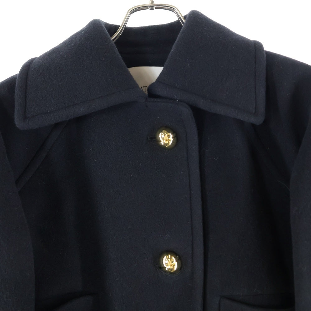 PATOU(パトゥー) ゴールドボタン クロップド ショート丈 ウール リブニット切り替え メルトン コート ジャケット ブラック レディース 24A-C0023-0183