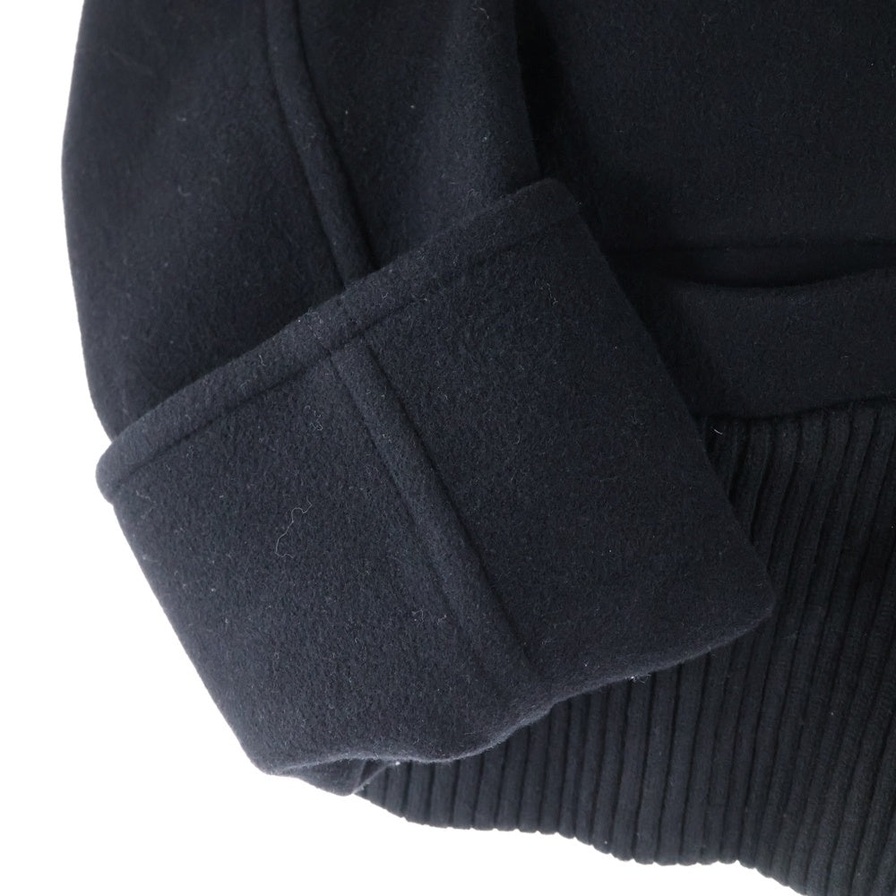 PATOU(パトゥー) ゴールドボタン クロップド ショート丈 ウール リブニット切り替え メルトン コート ジャケット ブラック レディース 24A-C0023-0183