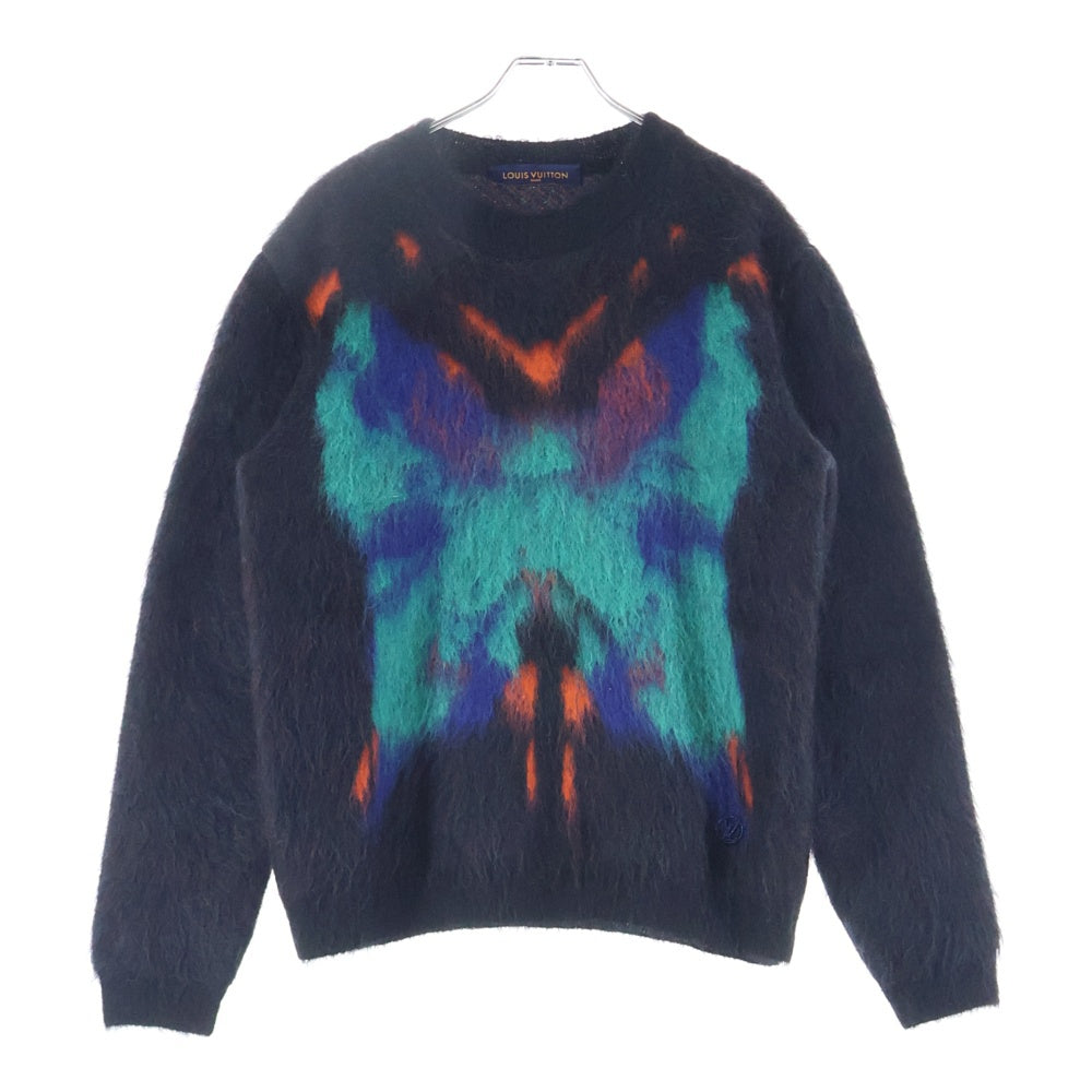 LOUIS VUITTON(ルイヴィトン) 23SS バタフライ ジャガード モヘア クルーネック プルオーバー 長袖ニット セーター ブラック/グリーン RM231M NE5 HON11W