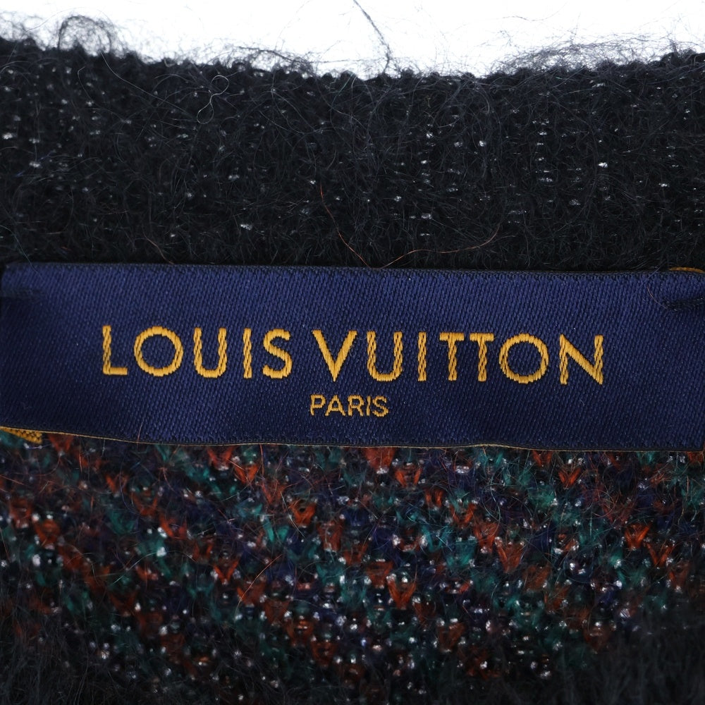 LOUIS VUITTON(ルイヴィトン) 23SS バタフライ ジャガード モヘア クルーネック プルオーバー 長袖ニット セーター ブラック/グリーン RM231M NE5 HON11W