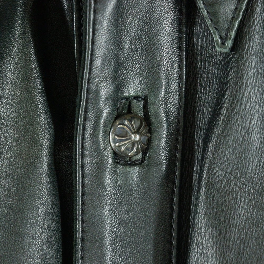 CHROME HEARTS(クロムハーツ) クロスボールボタン バックフレアニー レザー 長袖シャツ ブラック