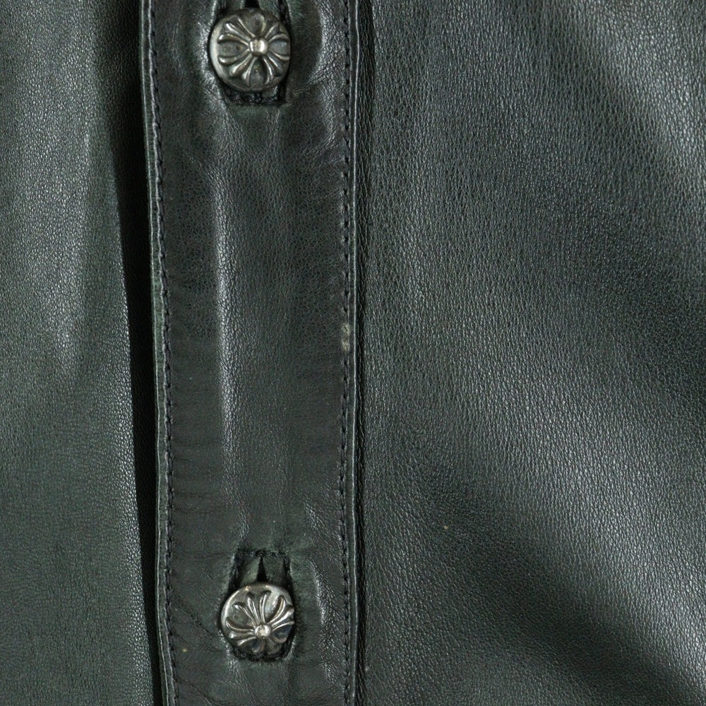 CHROME HEARTS(クロムハーツ) クロスボールボタン バックフレアニー レザー 長袖シャツ ブラック