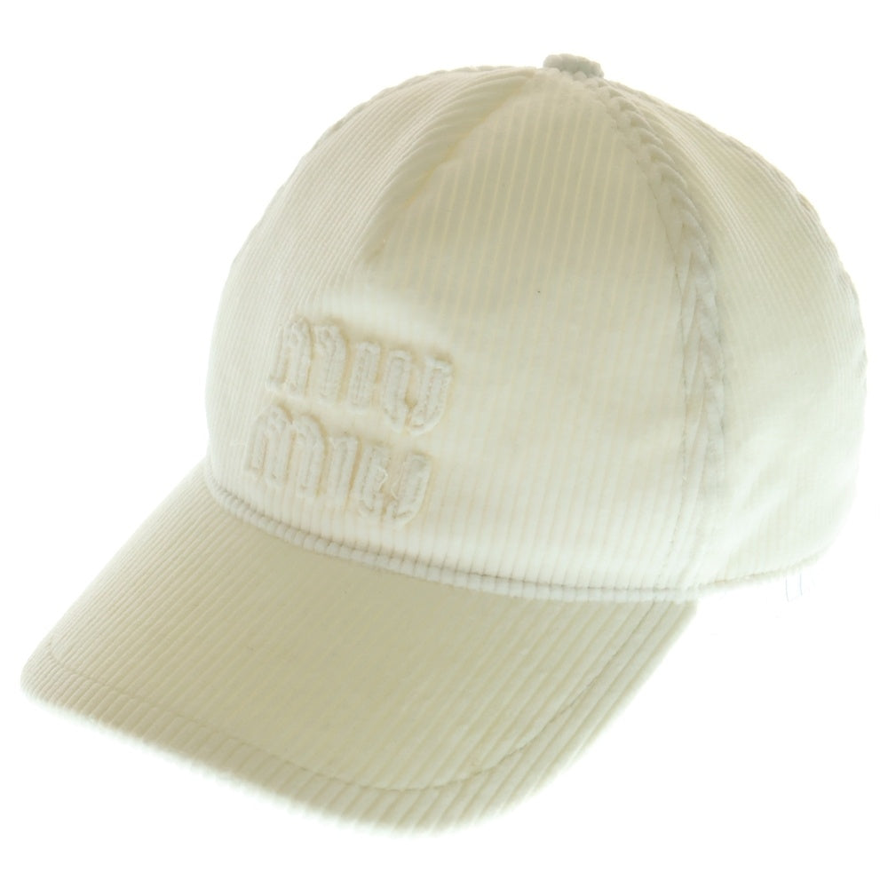 miumiu(ミュウミュウ) ロゴ キャップ ホワイト コーデユロイ レディース