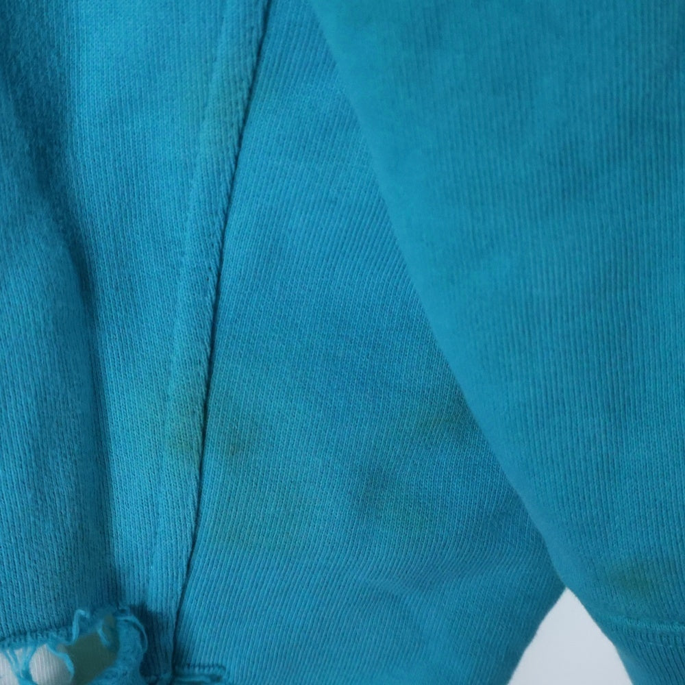 BALENCIAGA(バレンシアガ) 21SS Caps Destroyed Hoodie デストロイ加工 ロゴプリント プルオーバースウェットパーカー フーディー ライトブルー 659403