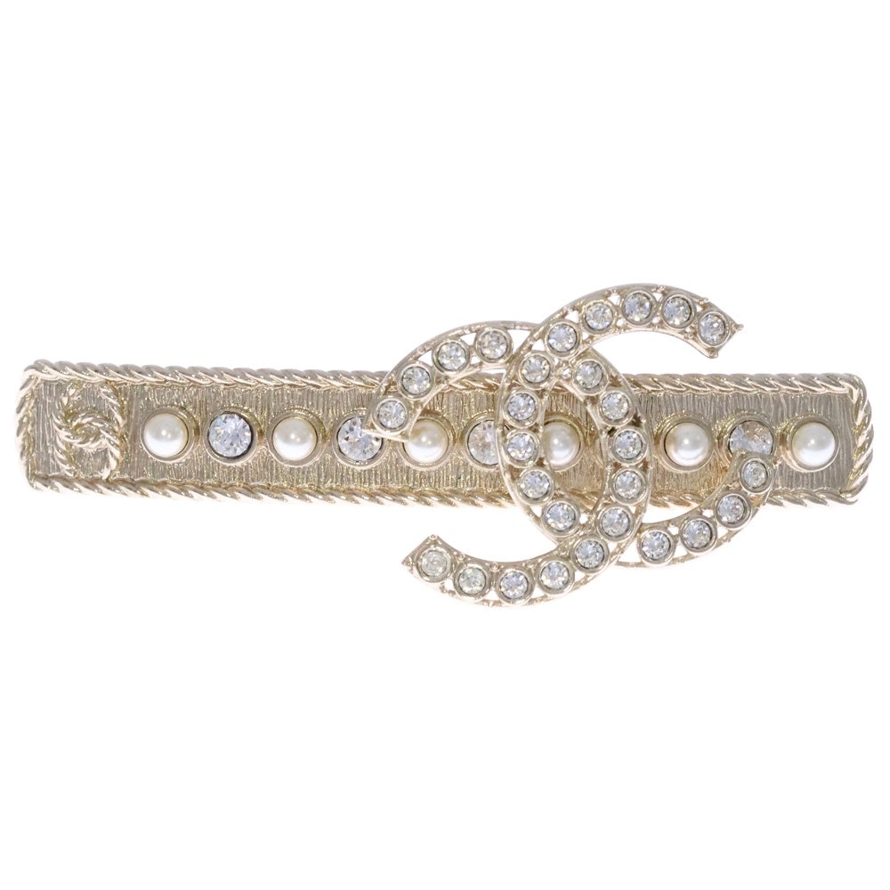 CHANEL(シャネル) バレッタ ココマーク ラインストーン×パール ゴールド GP B22C