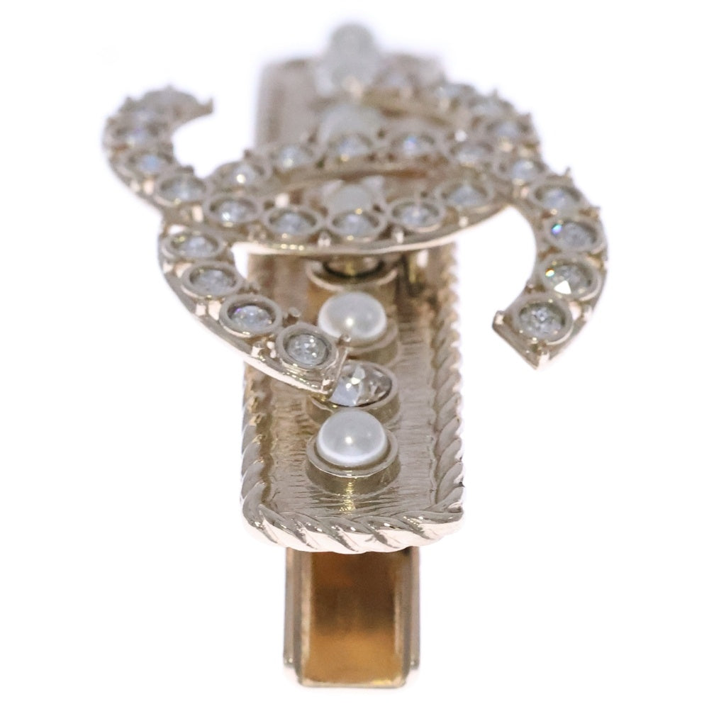 CHANEL(シャネル) バレッタ ココマーク ラインストーン×パール ゴールド GP B22C