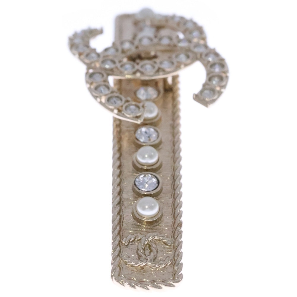 CHANEL(シャネル) バレッタ ココマーク ラインストーン×パール ゴールド GP B22C