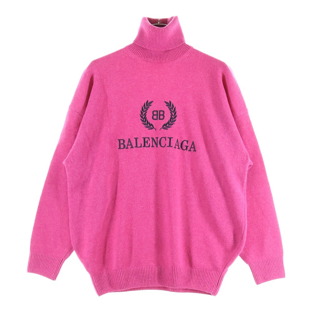 BALENCIAGA(バレンシアガ) 18AW ロゴ刺繍 カシミヤ混 ウール タートルネック プルオーバー 長袖ニット セーター ピンク 542618