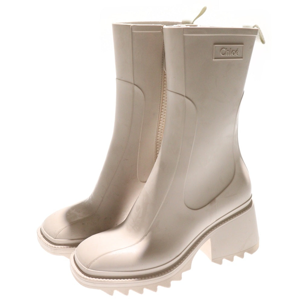 Chloe(クロエ) BETTY ベティ ラバー サイドジップ スクエアトゥ シャークソール ロング レインブーツ シューズ ベージュ レディース