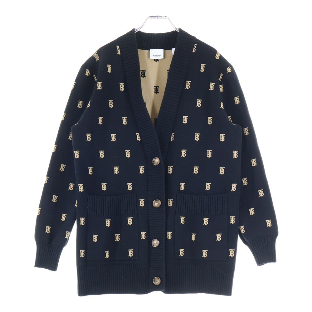 BURBERRY(バーバリー) TBロゴ ジャガード 総柄 カシミヤ混 ウール 長袖 ニット カーディガン ブラック/ベージュ 8021033