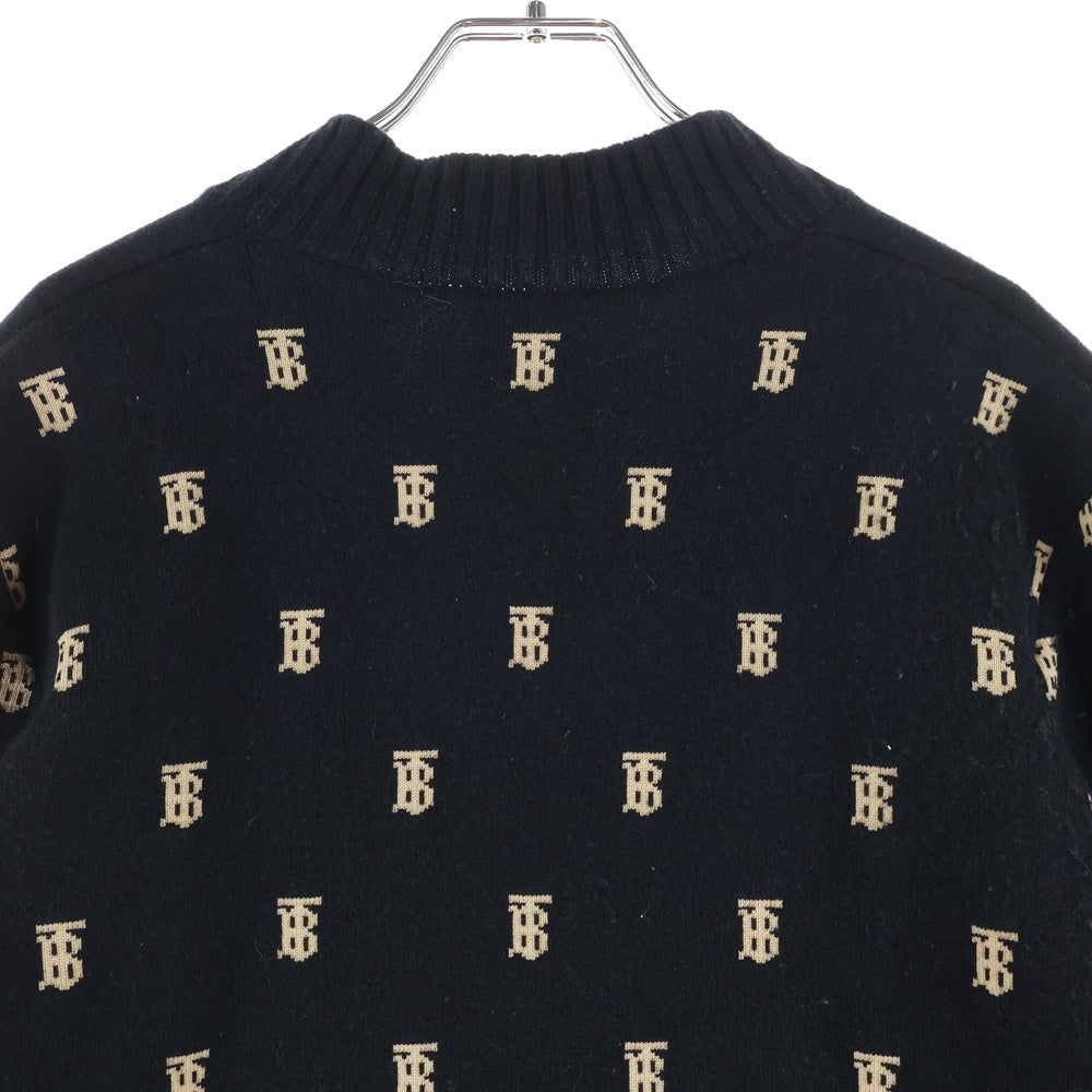 BURBERRY(バーバリー) TBロゴ ジャガード 総柄 カシミヤ混 ウール 長袖 ニット カーディガン ブラック/ベージュ 8021033