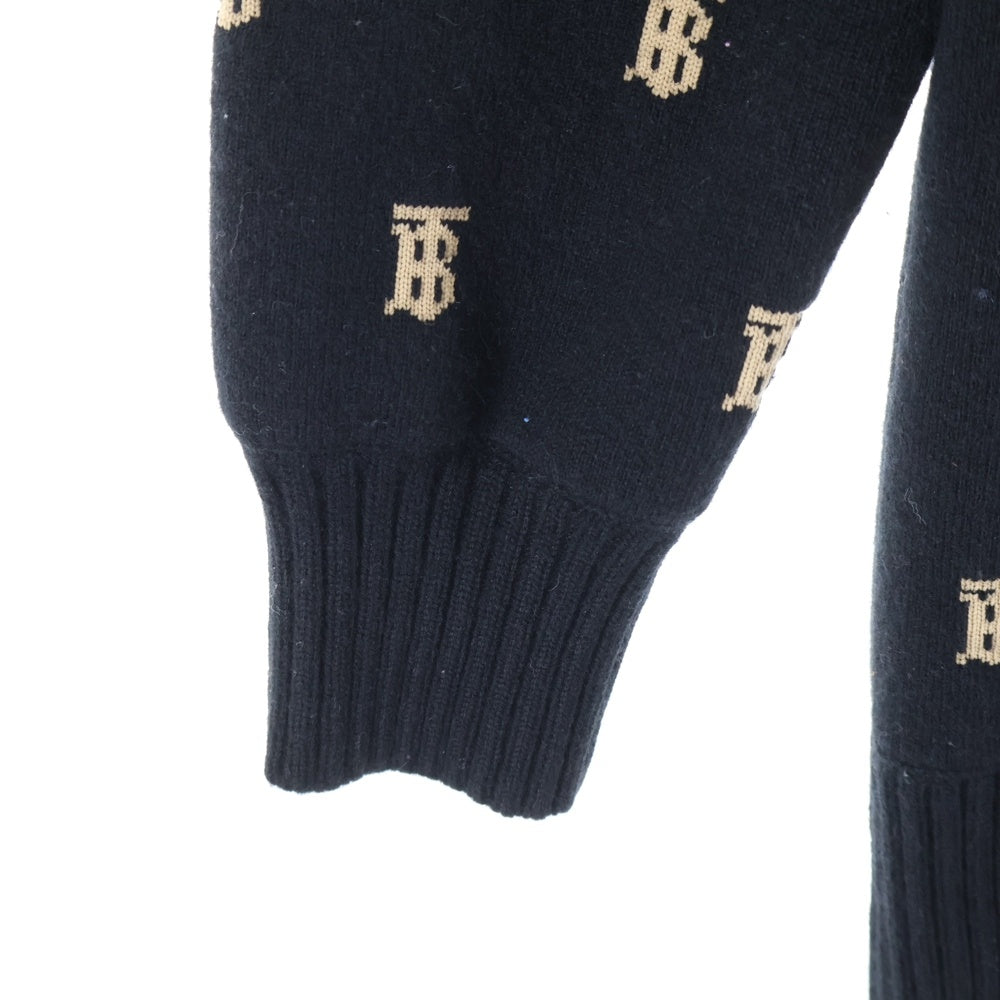 BURBERRY(バーバリー) TBロゴ ジャガード 総柄 カシミヤ混 ウール 長袖 ニット カーディガン ブラック/ベージュ 8021033