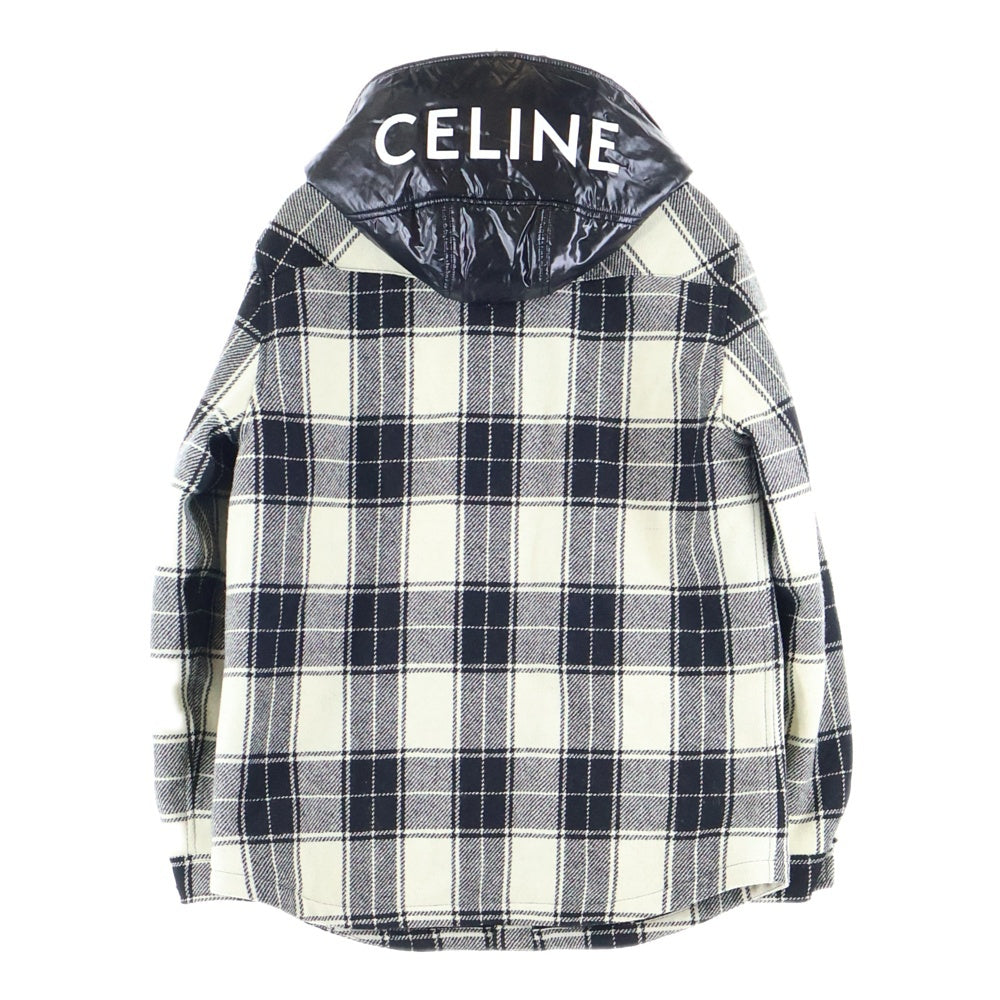 CELINE(セリーヌ) 21AW キルティング フランネルシャツ フーデッドロゴブルゾン フード付ジャケット 2W4100010 ホワイト/ブラック
