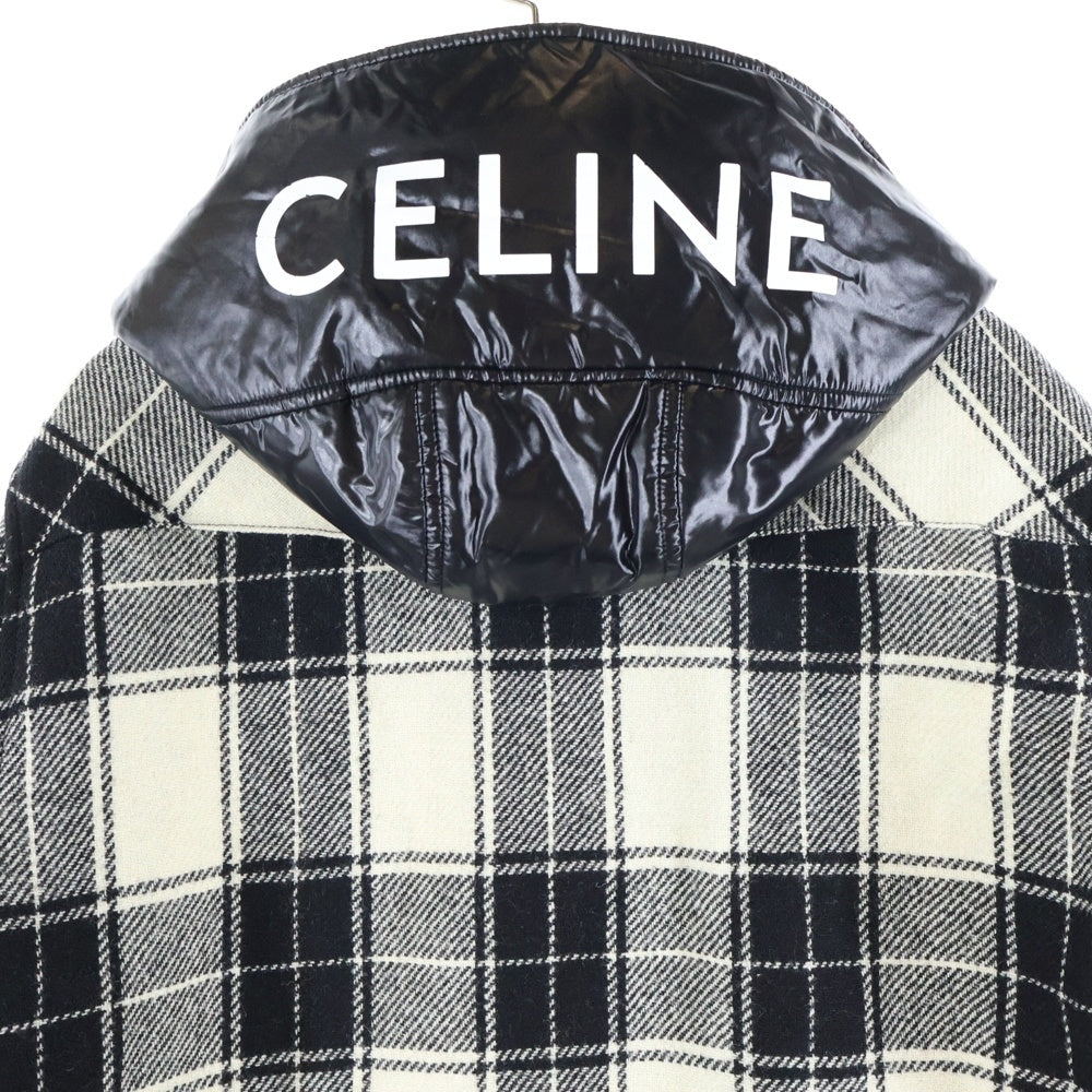 CELINE(セリーヌ) 21AW キルティング フランネルシャツ フーデッドロゴブルゾン フード付ジャケット 2W4100010 ホワイト/ブラック