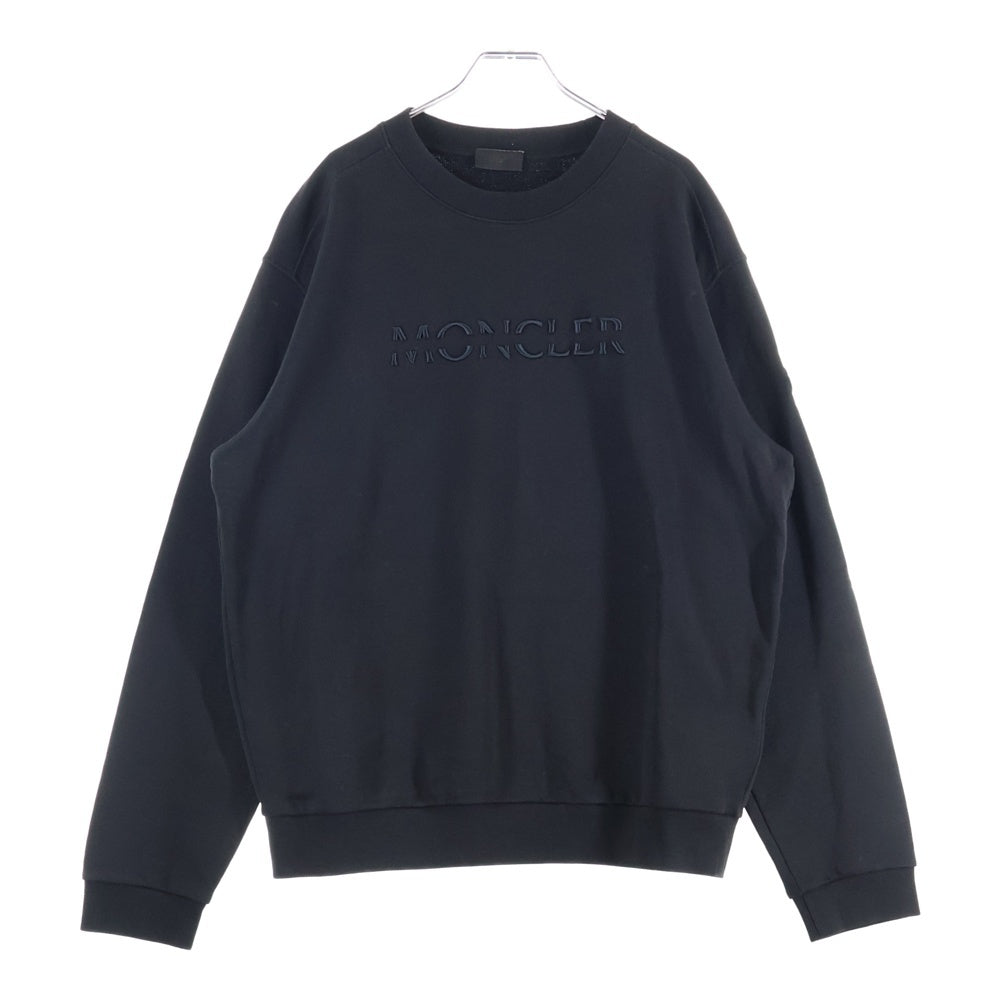 MONCLER(モンクレール) 22AW ラバーワッペン ロゴ刺繍 クルーネック プルオーバースウェット トレーナー ブラック H20918G00010 809KR