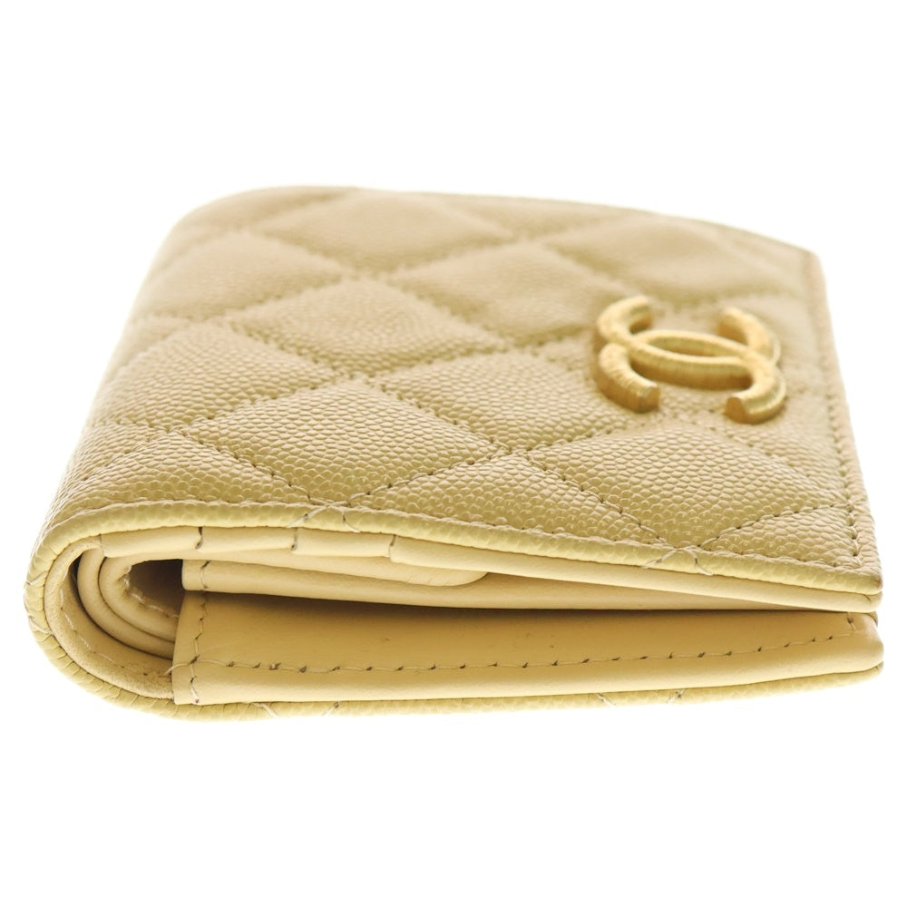 CHANEL(シャネル) スモール フラップ コンパクトウォレット 三つ折り財布 イエロー キャビア ゴールド金具 AP3519 レディース