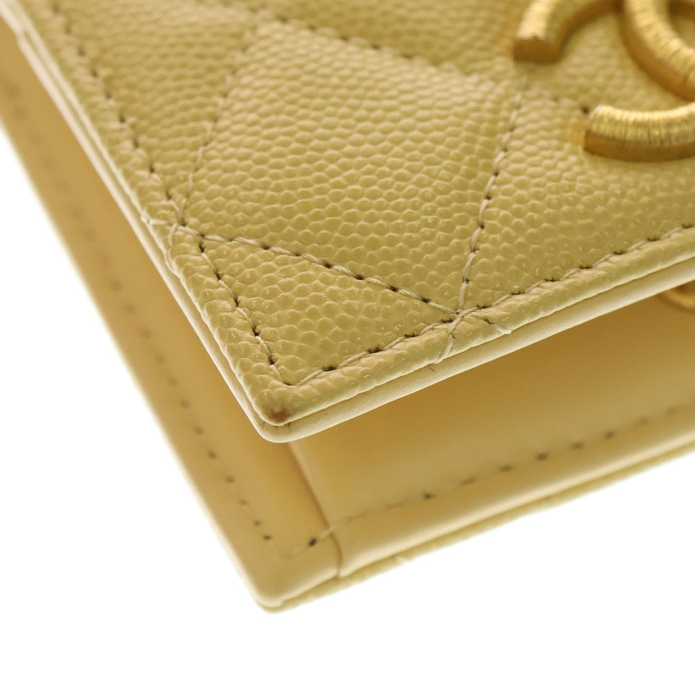 CHANEL(シャネル) スモール フラップ コンパクトウォレット 三つ折り財布 イエロー キャビア ゴールド金具 AP3519 レディース