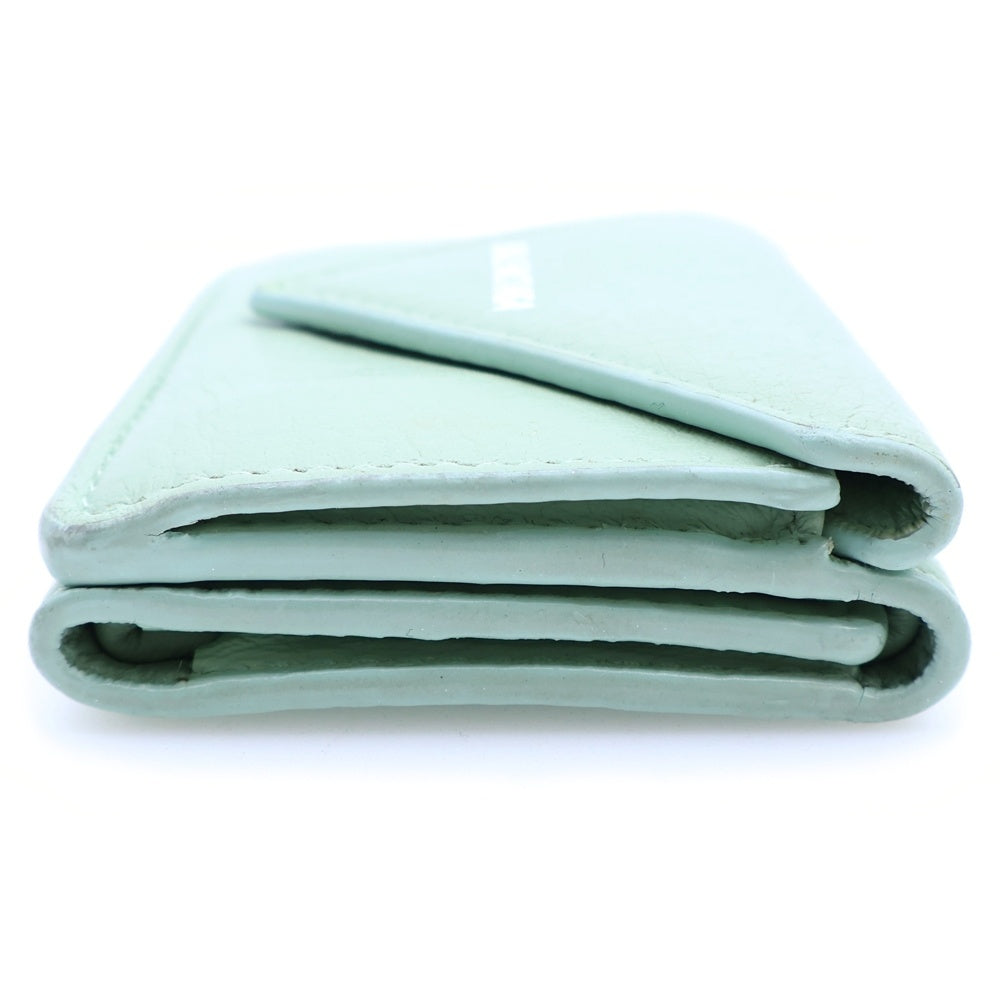 BALENCIAGA(バレンシアガ) ペーパーミニ コンパクトウォレット 三つ折り財布 コインケース ライトグリーン レザー 391446 シルバー金具