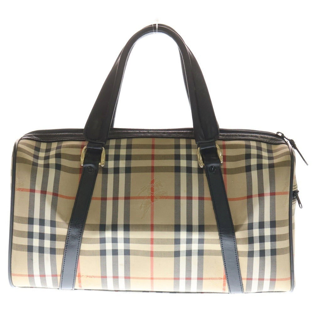 BURBERRY(バーバリー) ノバチェック キャンバス×レザーミニボストンバッグ ハンドバッグ ベージュ レディース