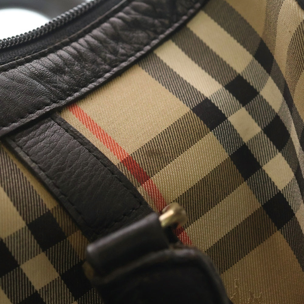 BURBERRY(バーバリー) ノバチェック キャンバス×レザーミニボストンバッグ ハンドバッグ ベージュ レディース