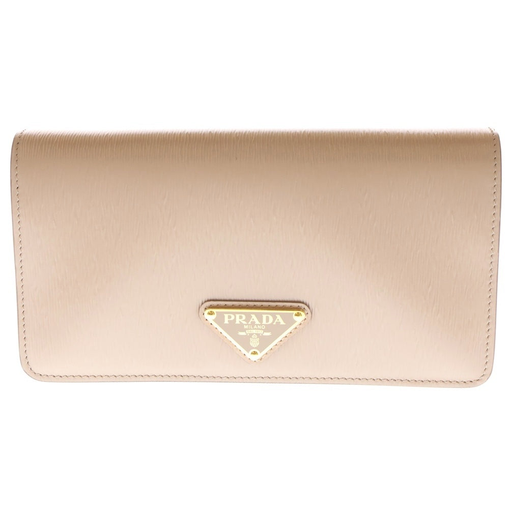 PRADA(プラダ) ロゴプレート チェーンショルダーバック チェーンウォレット ミニバッグ ピンクベージュ レザー 1DH044 ゴールド金具