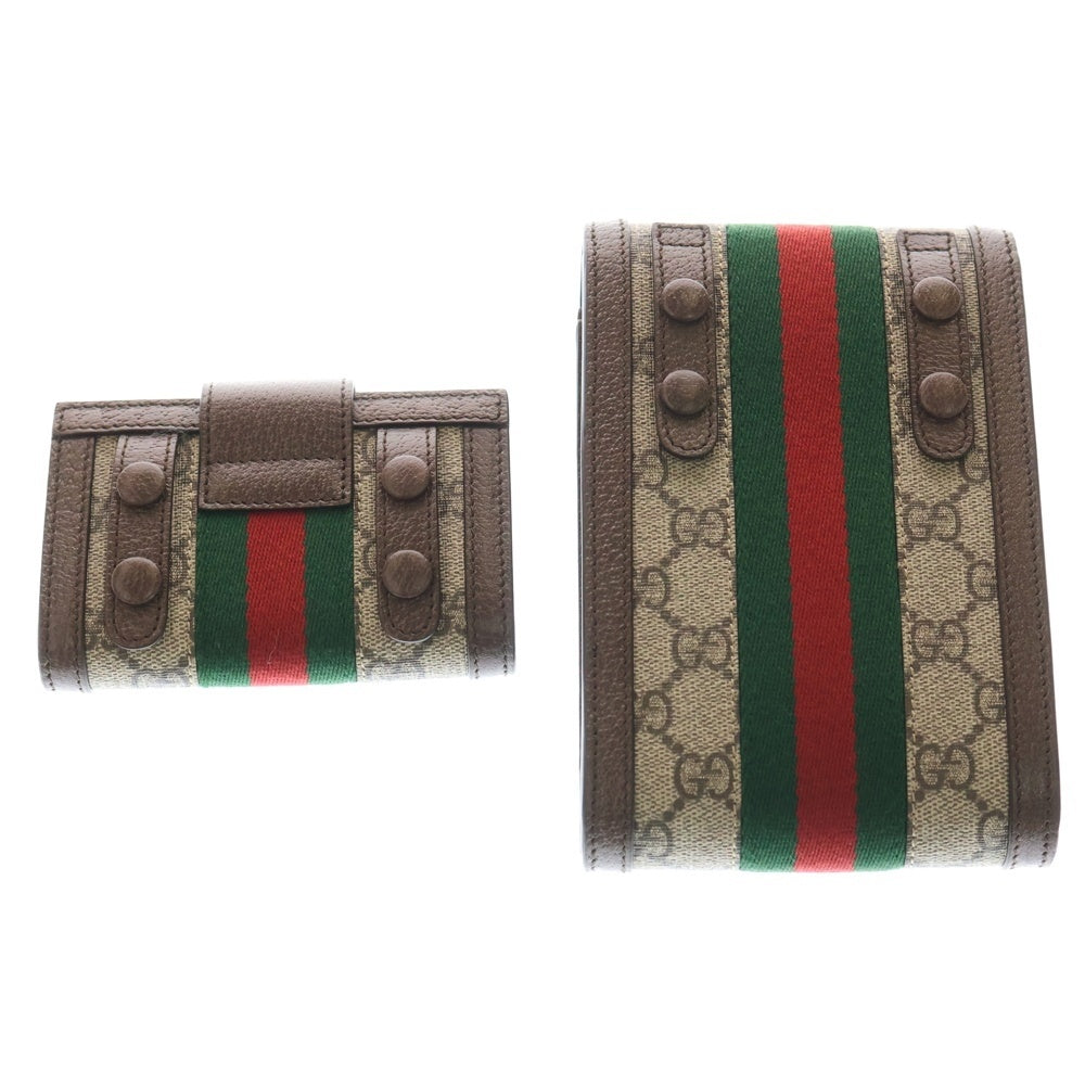 GUCCI(グッチ) GGスプリーム マーモント オフィディア ロゴプレート シェリーライン PVC レザー コンパクト 二つ折り財布 ショルダーバッグ セット ゴールド金具 699173 レディース
