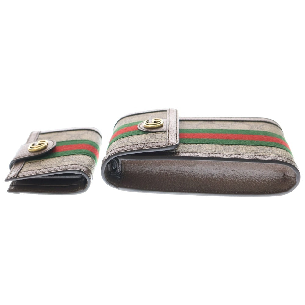 GUCCI(グッチ) GGスプリーム マーモント オフィディア ロゴプレート シェリーライン PVC レザー コンパクト 二つ折り財布 ショルダーバッグ セット ゴールド金具 699173 レディース