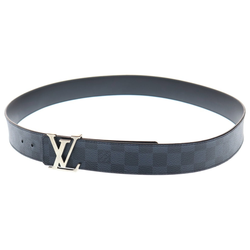 LOUIS VUITTON(ルイヴィトン) サンチュール・LV イニシャル レザー ベルト ネイビー×ブラック M0087 シルバー金具